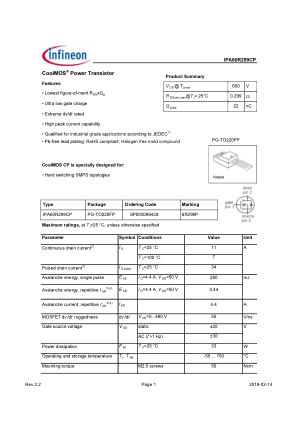 IPA60R299CP datasheet cover page