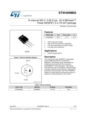 STW45NM50 数据手册首页