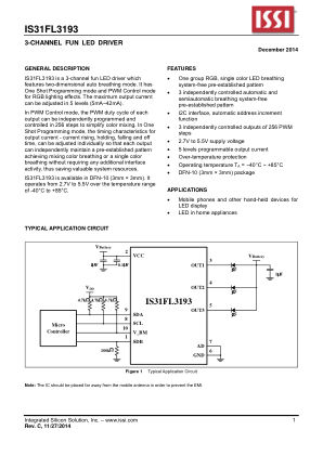 IS31FL3193-DLS2-TR datasheet cover page