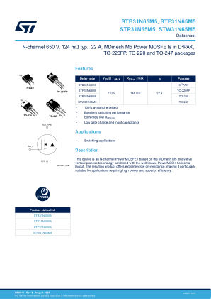 STB31N65M5 datasheet cover page