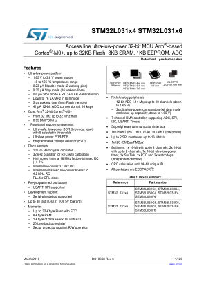 STM32L031G4 数据手册首页