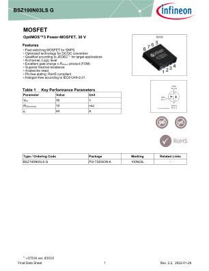 BSZ100N03LS-G datasheet cover page