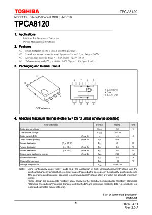 TPCA8120 datasheet cover page