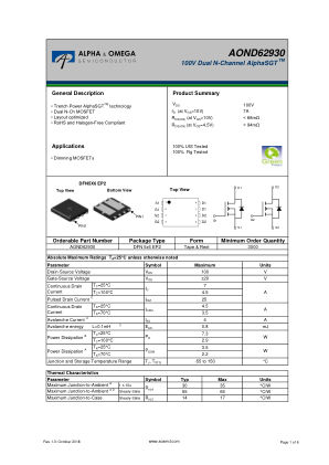 AOND62930 datasheet cover page