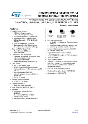 STM32L021D4 datasheet cover page