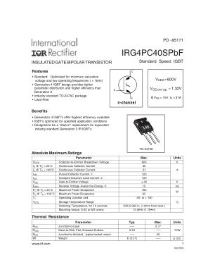 IRG4PC40S 数据手册首页
