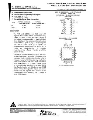 SN74LS165A datasheet cover page