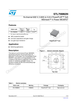 STL7NM60N datasheet cover page