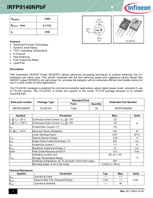IRFP9140N datasheet cover page