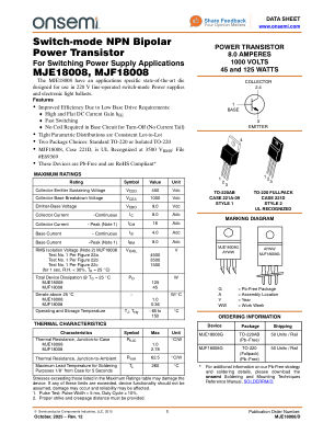 MJE18008 datasheet cover page