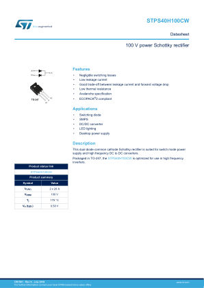 STPS40H100CW datasheet cover page