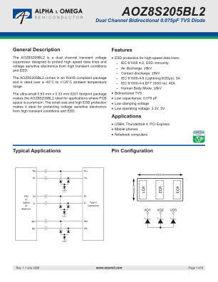 AOZ8S205BL2-05 datasheet cover page