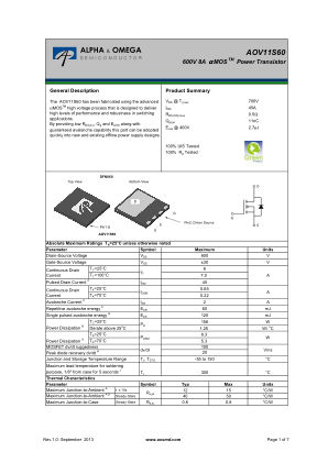 AOV11S60 数据手册首页