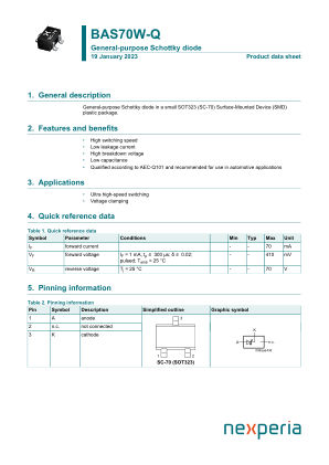 BAS70W-QX datasheet cover page