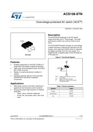ACS108-8TN 数据手册首页