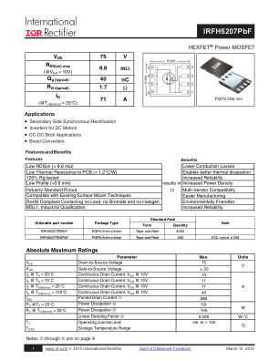 IRFH5207 datasheet cover page