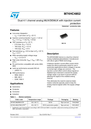 M74HC4852 数据手册首页