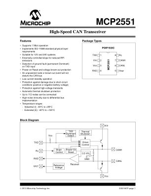 MCP2551T-I 数据手册首页