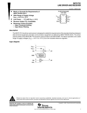SN751701 datasheet cover page