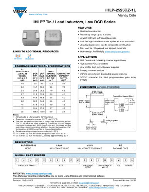 IHLP-2525CZ-1L 数据手册首页