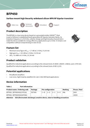 BFP450 datasheet cover page