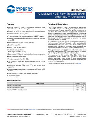 CY7C1471V33-133AXC datasheet cover page
