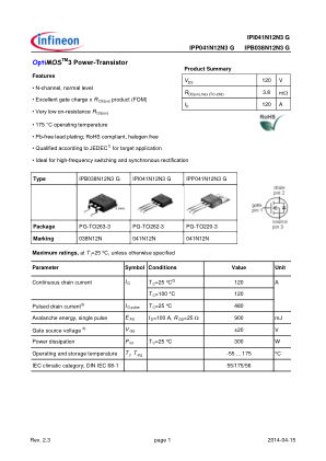 IPP041N12N3G 数据手册首页