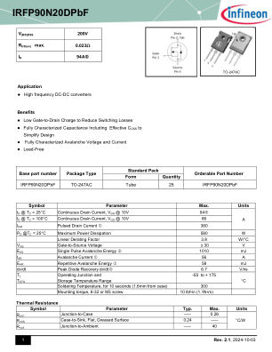 IRFP90N20D 数据手册首页