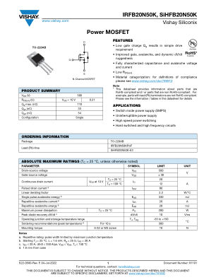 IRFB20N50K datasheet cover page