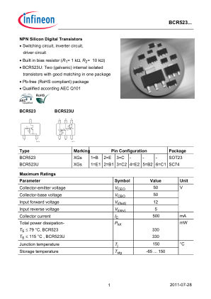 BCR523 datasheet cover page