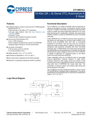 CY15B016J datasheet cover page