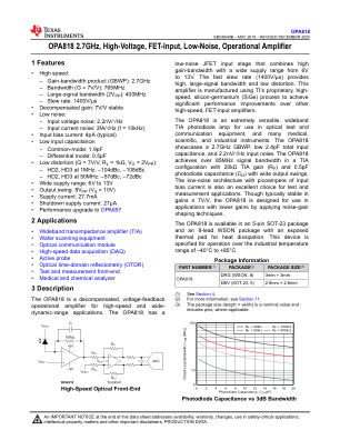 OPA818 datasheet cover page
