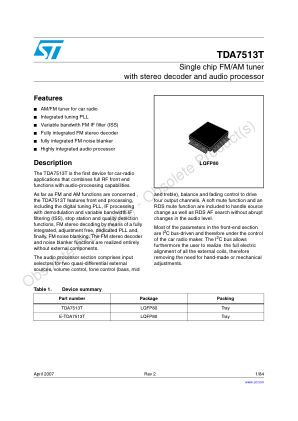 TDA7513T datasheet cover page