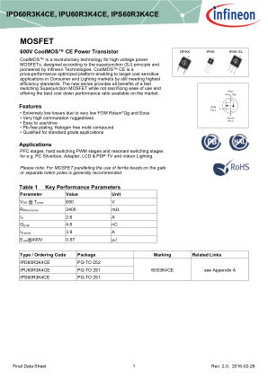 IPU60R3K4CE 数据手册首页