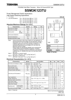 SSM3K123TU datasheet cover page
