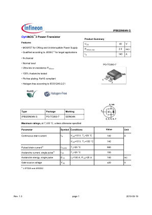 IPB020N04N-G 数据手册首页