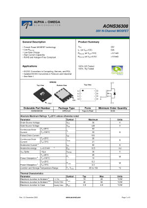 AONS36308 datasheet cover page
