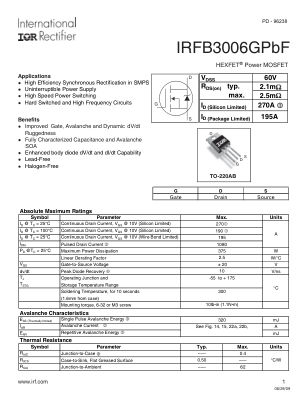 IRFB3006G 数据手册首页