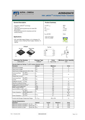 AONS420A70 datasheet cover page