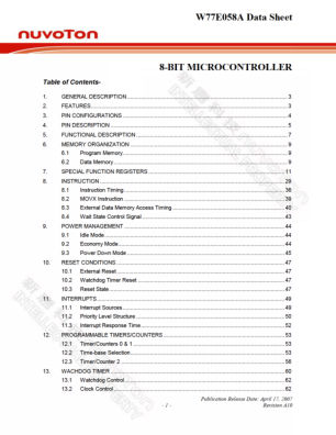 W77E058A datasheet cover page