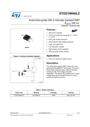 STGD19N40LZ datasheet cover page