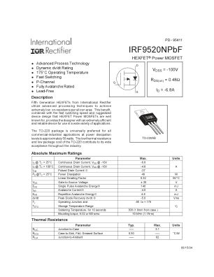 IRF9520N 数据手册首页