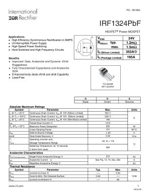IRF1324 datasheet cover page