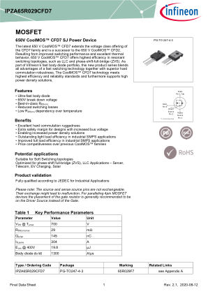 IPZA65R029CFD7 datasheet cover page