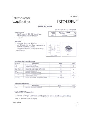IRF7455 datasheet cover page