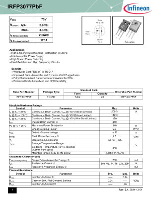 IRFP3077 数据手册首页