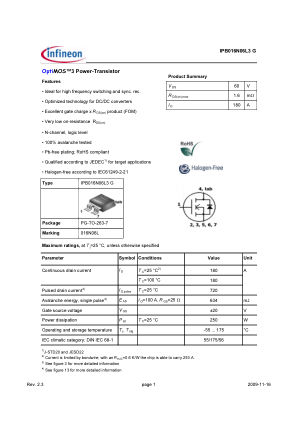 IPB016N06L3-G 数据手册首页