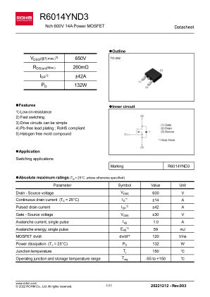 R6014YND3 数据手册首页