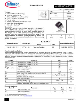 AUIRFS4010-7P 数据手册首页