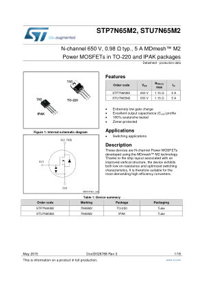 STP7N65M2 数据手册首页